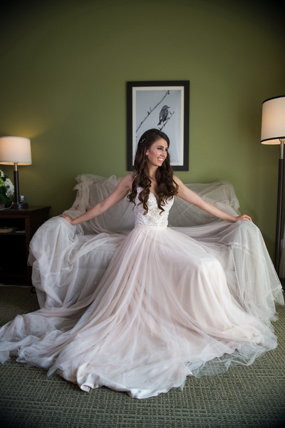 A bride in her gown before the ceremony